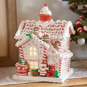 14” Illuminated North Pole Collection Lit Santa's Cottage Gingerbread House
